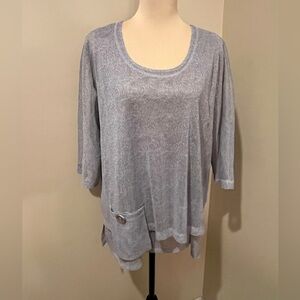 Ali Miles Silver Metallic Gray Tunic with Button Pocket, size Large